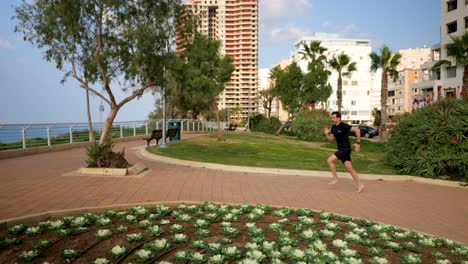 mature adult running fast as possible captured in slow motion