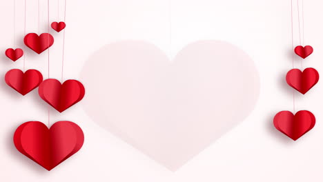 paper red hearts on string sway in wind. animated romantic white background with love symbols. empty place for festive inscription text.