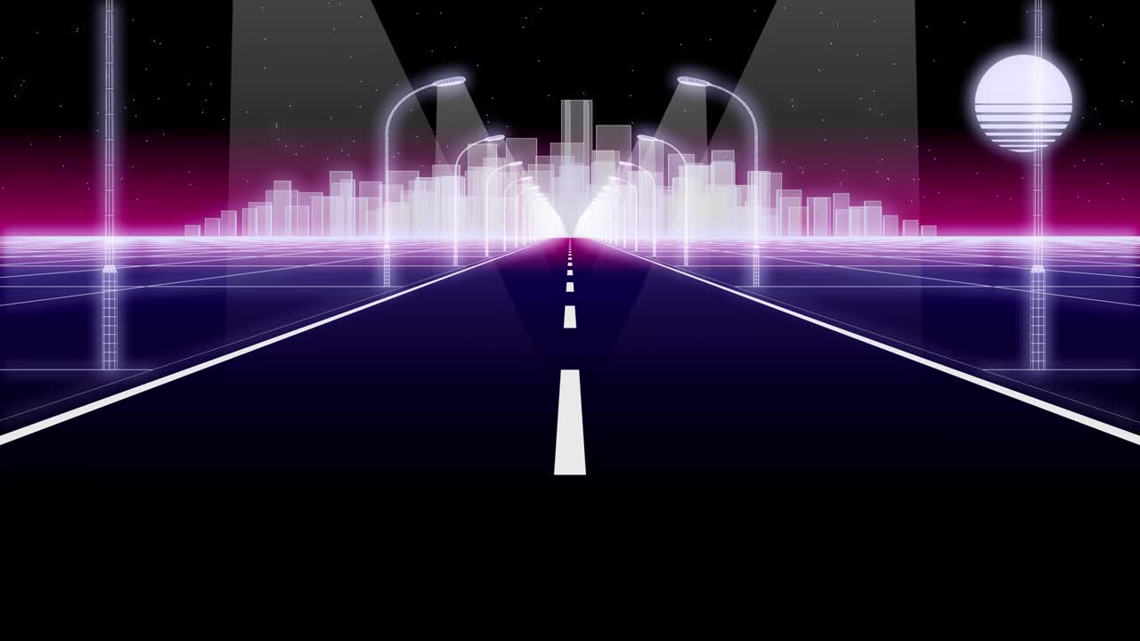 나이트 시티 로드 80 레트로 배경 루프 3d 렌더링