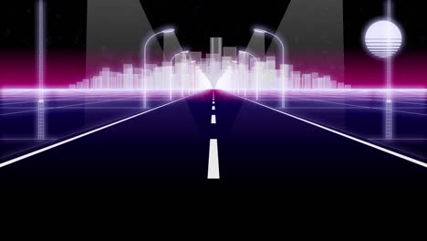 la carretera de la ciudad de la noche 80 bucle de fondo retro 3d render