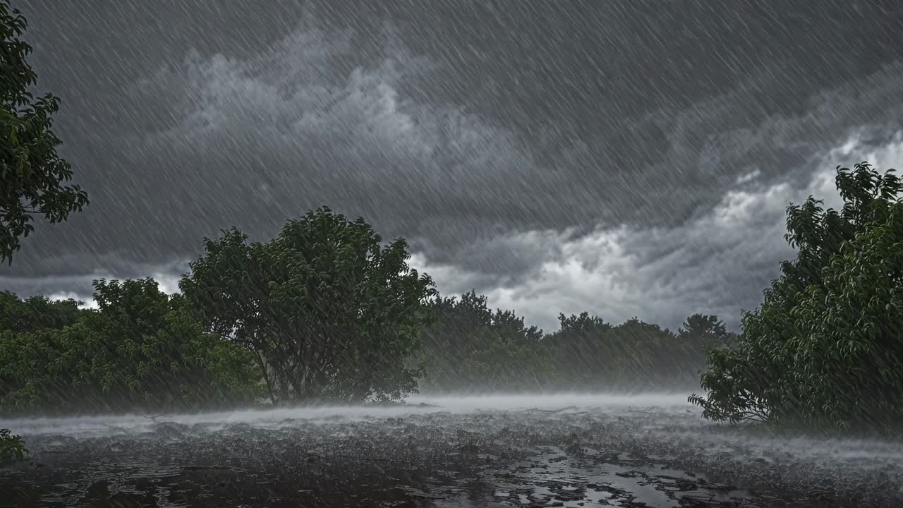 Dramatic video still of a stormy landscape, captured from a low angle