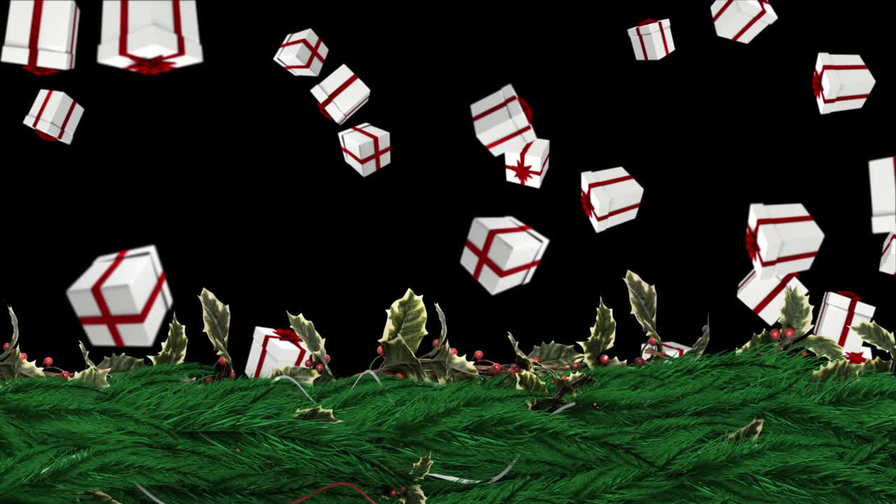 선물이 떨어지는 크리스마스 홀리 꽃받침