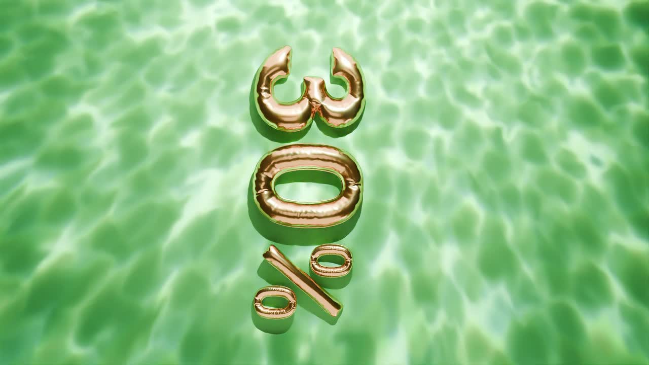 물 위에 떠 있는 30%의 황금색은 녹색 바탕에 수직으로 진동합니다.