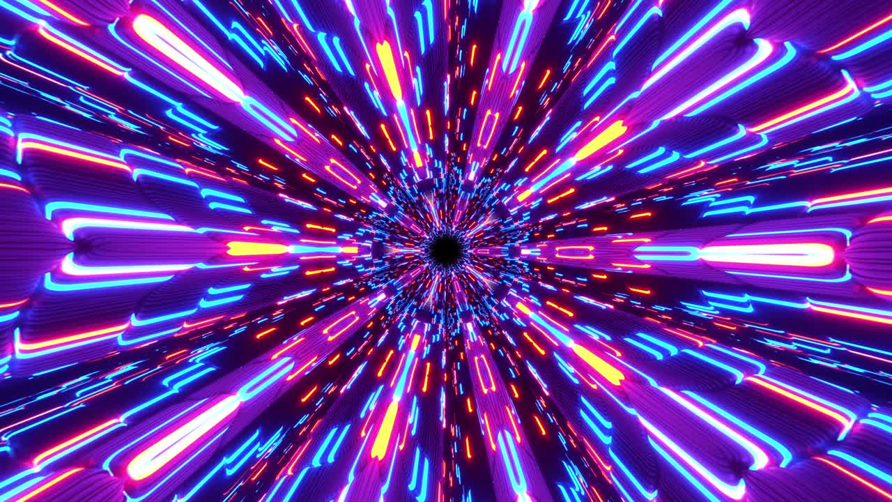 abstract rosa púrpura azul neón caleidoscopio patrones de mandala giratorios. bucle sin costuras 4k gráficos de movimiento abstractos fondo de diseño geométrico. hermoso ornamento brillante. animación luces de discoteca vj bucle.