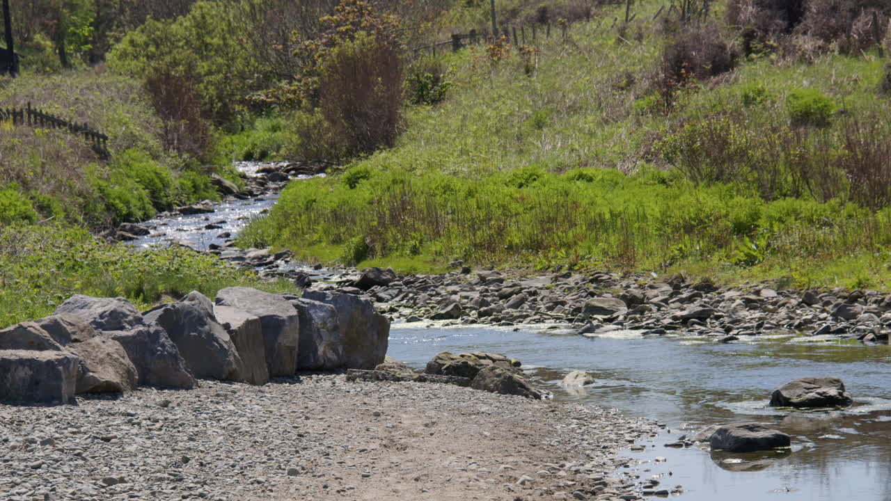 wide shot looking up the Tydu river at Cwmtydu beach