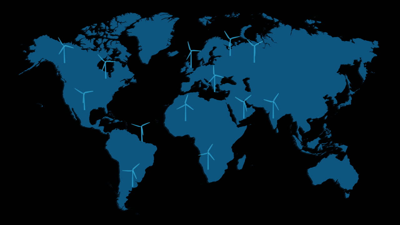 mapa del mundo con turbinas eólicas: un símbolo de energía limpia