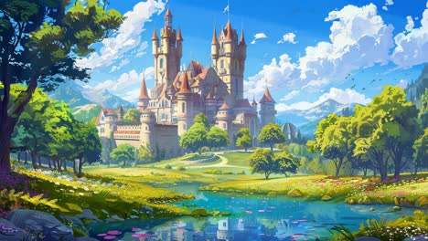magical castle in a lush landscape