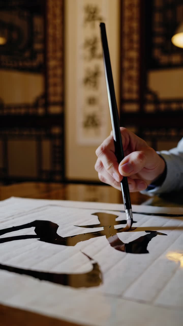 중국 캘리그라피를 연습하는 사람