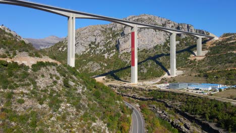 aerial shot of the fully finished moracica bridge in montenegro