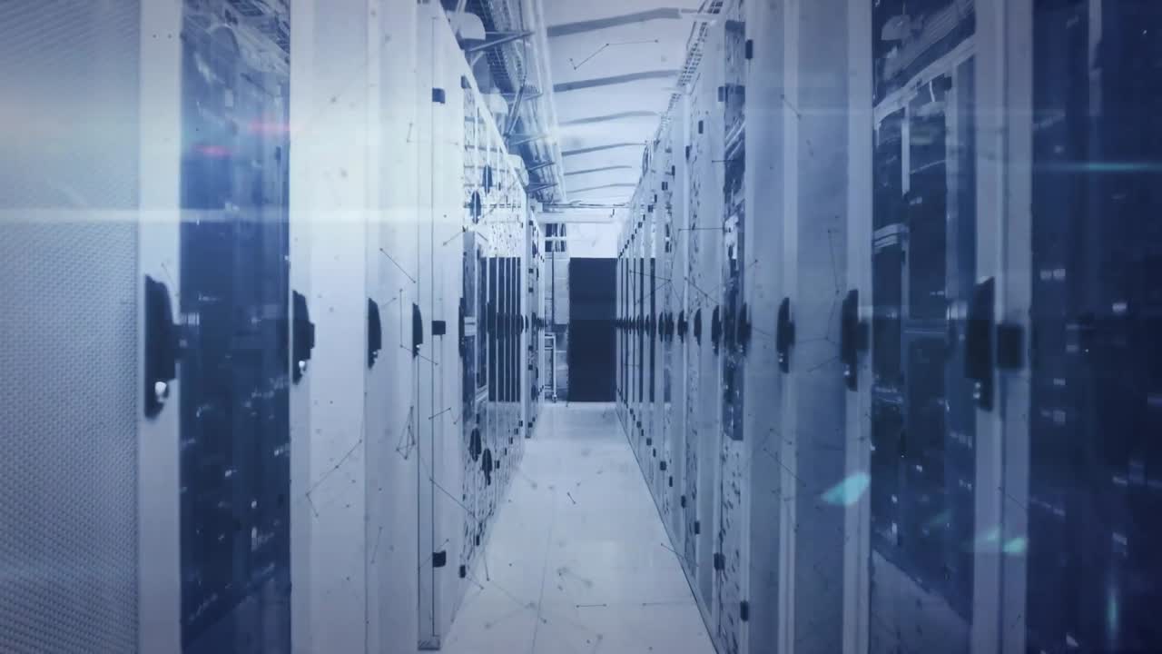 animación de formas y puntos de luz sobre la sala del servidor