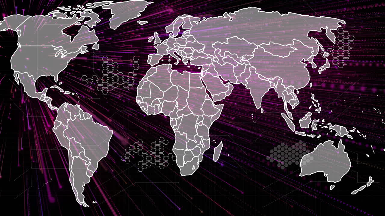 animación del mapa del mundo sobre rastros de luz en fondo negro