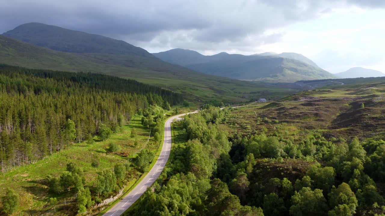 Remote Scottish road by drone