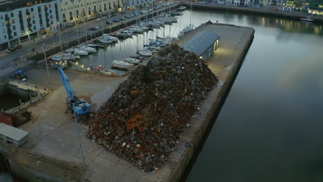aerial orbit of a massive scrap pile at galway docks