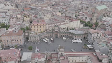 slow aerial flyover footage of piazza dante in naples, italy.