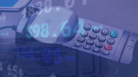 animación del procesamiento de datos financieros a través de terminales de pago