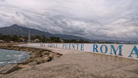 4k-Wide-shot-of-an-empty-harbour-port-at-Marbella,-Spain