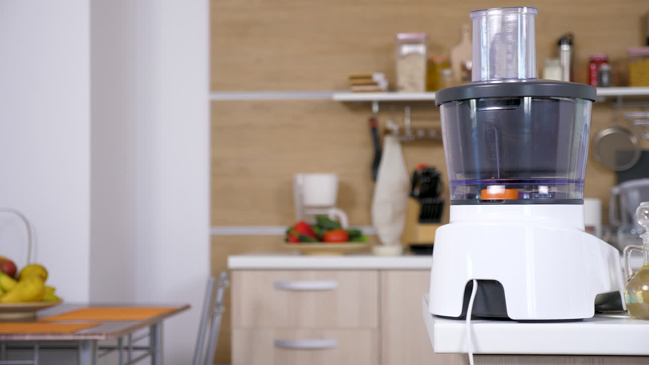 Kitchen with Food Processor, Fruits and Vegetables