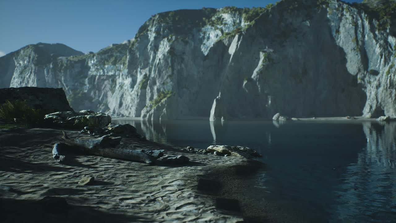 Serene waters reflecting cliffs in australia during early morning light