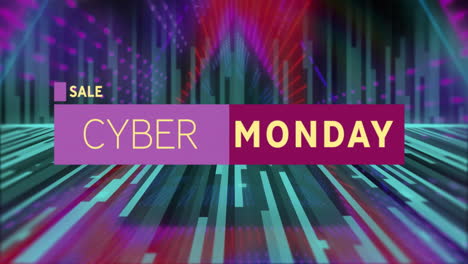 animación de venta de ciber lunes sobre fondo abstracto digital con colores vibrantes