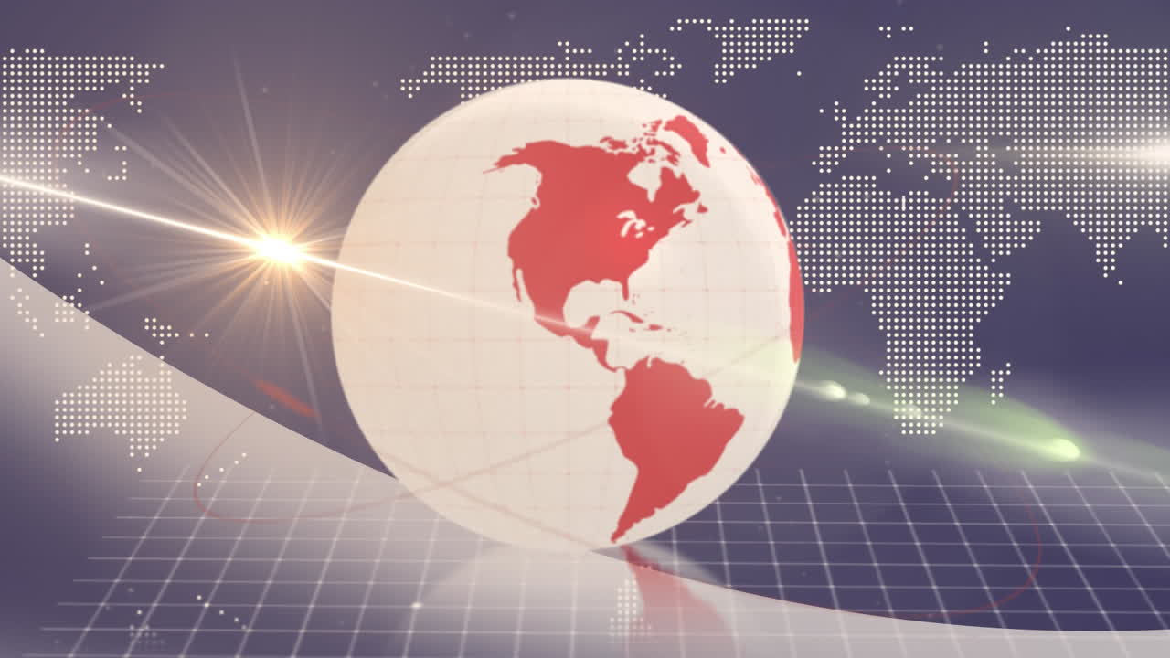 파란색 배경 에 세계 지도 와 함께 회전 하는 지구