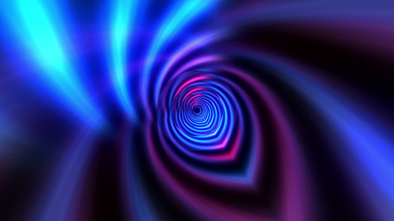 Abstract blue pink neon spectrum glowing hi-tech futuristic geometric lines rotate black background. Modern technology art abstract illumination fluorescent ultraviolet light. 4k 3d seamless loop.