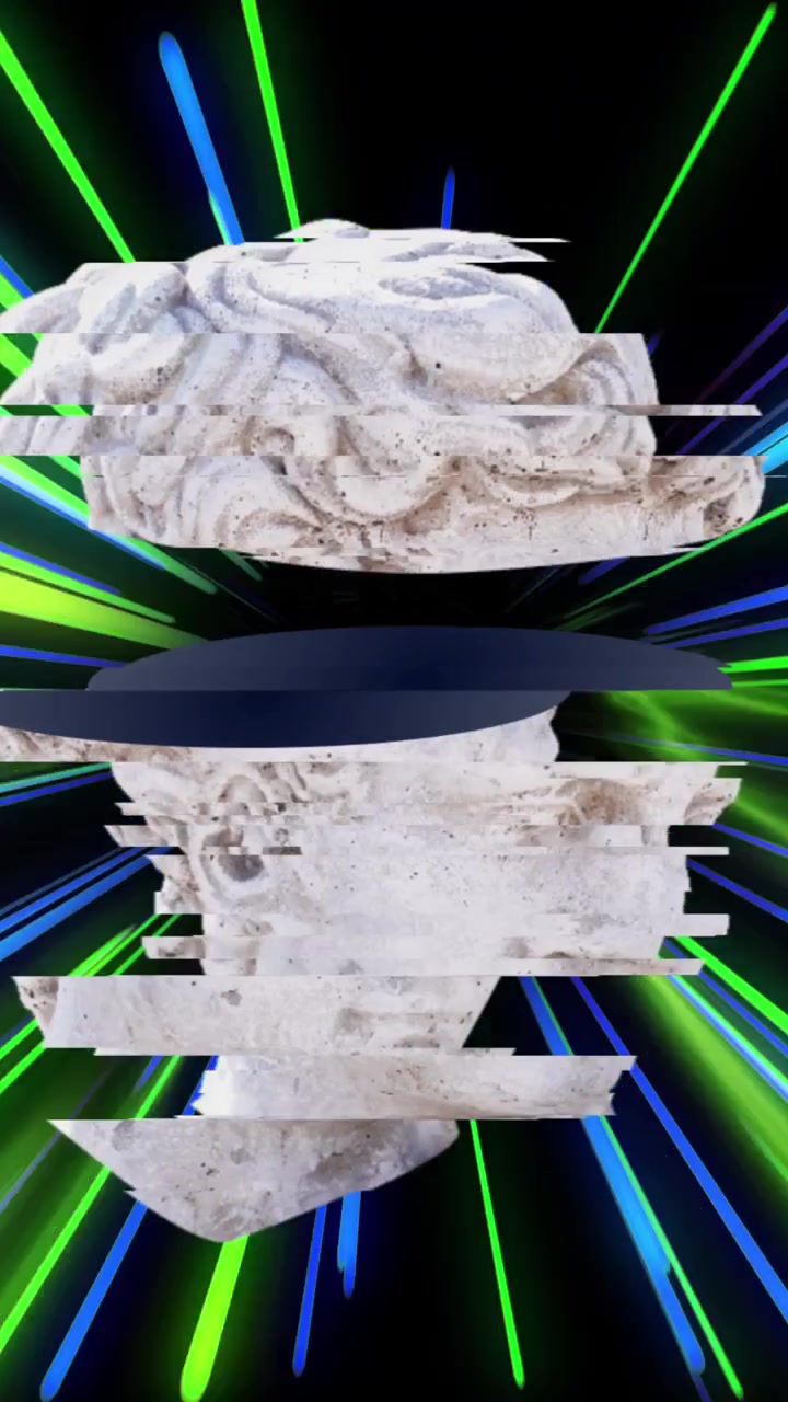 Animation of antique sculpture head over light trails