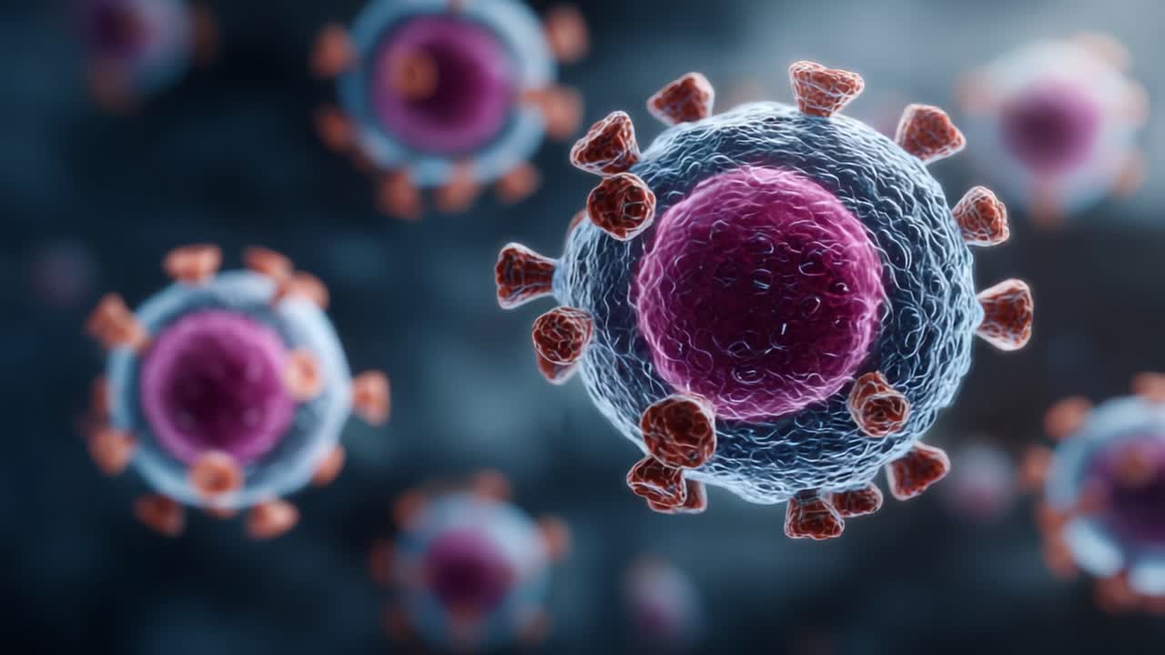 Detailed Visualization of Viral Particles Under Microscopic Observation, Showcasing the Intricate Structures and Features of Pathogenic Viruses in High Resolution
