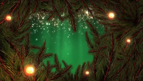 Animation-of-fir-tree-and-light-spots-over-green-background