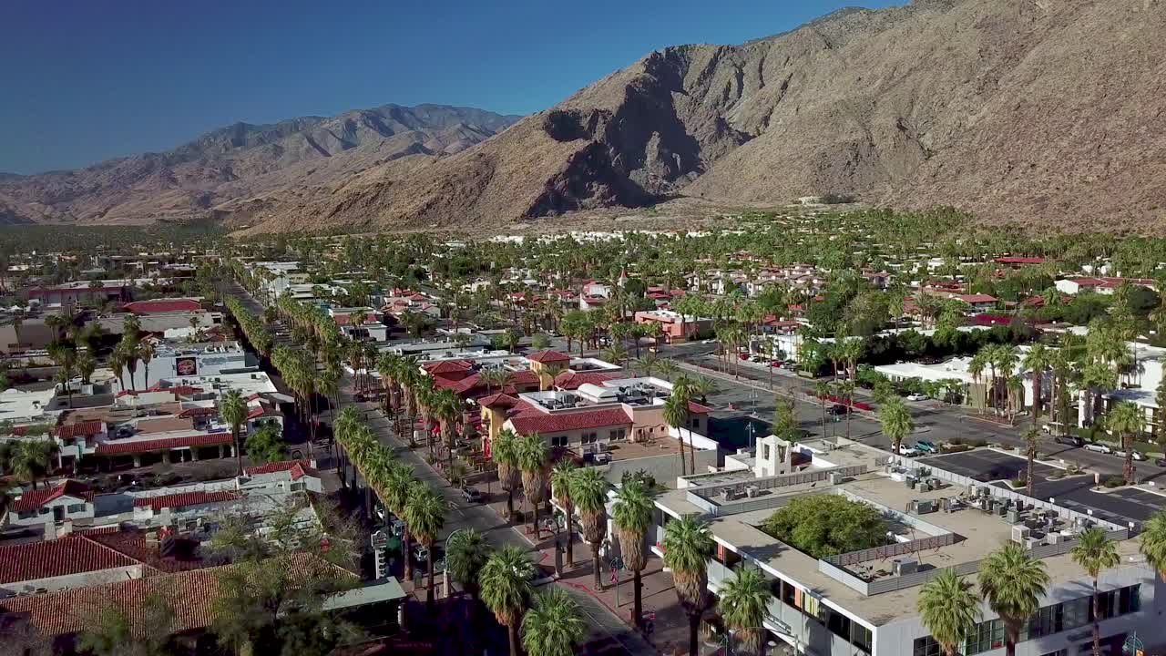 Drone aerial establishing shot of Palm Springs California 3