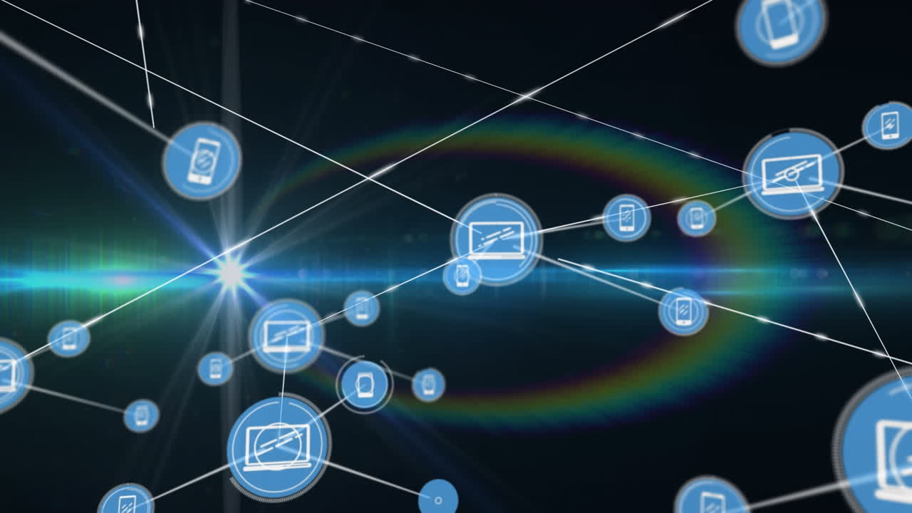 검은색 배경에 아이콘으로 연결 네트워크의 애니메이션