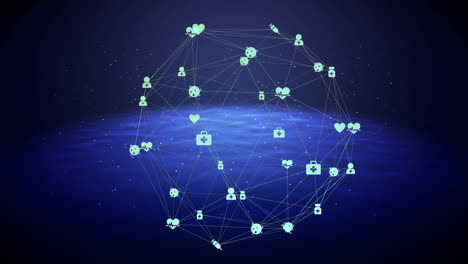 globo de iconos digitales contra las ondas azules