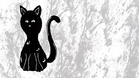 Animation-Einer-Schwarzen-Halloween-Katze-Auf-Bewegtem-Grauem-Hintergrund