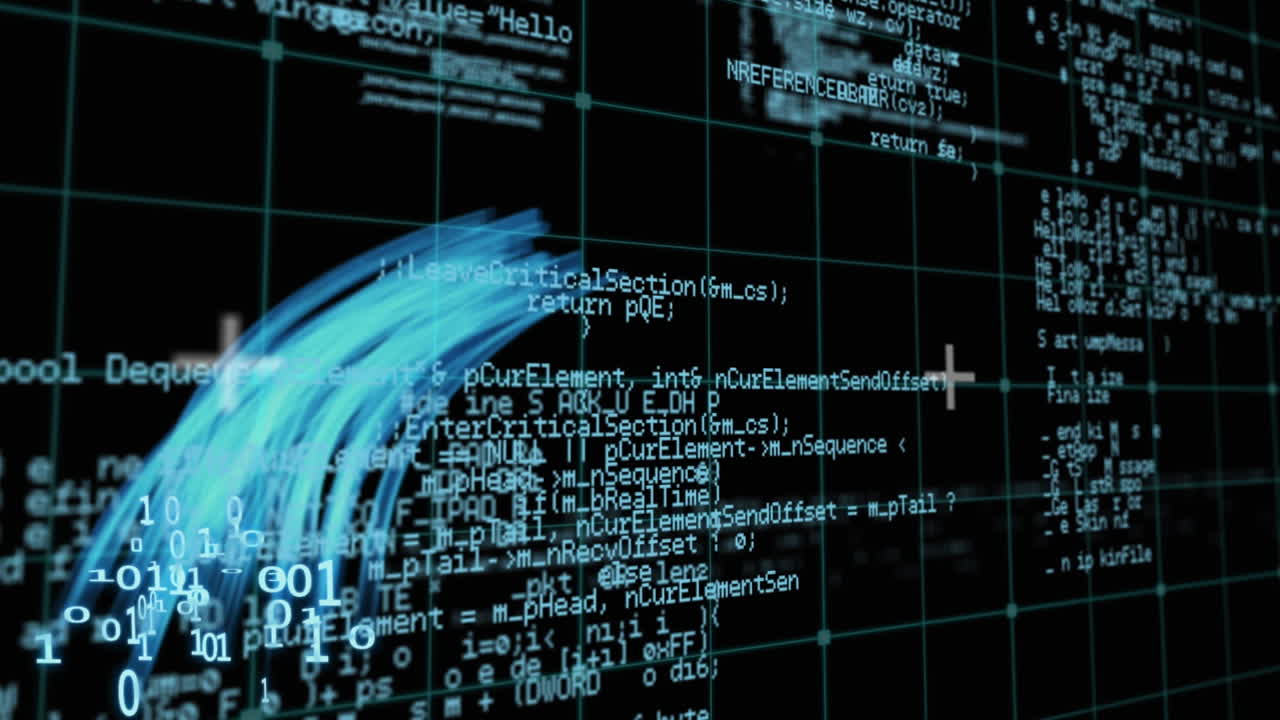 Animation of digital data processing over binary coding and grid