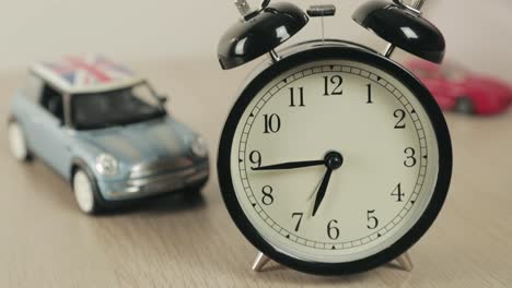 toy mini cooper and alarm clock