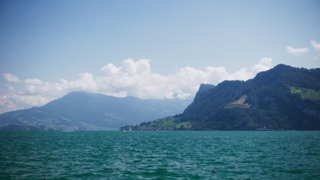 Tranquil-View-of-Mountain-Lake---Hergiswil-Switzerland-Mountains-in-4K