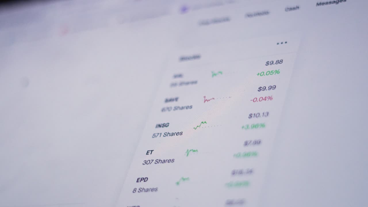 Stock prices on a computer screen diluting during trading hours