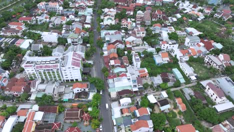 colorful hoi an homes on a sunny day in vietnam suburb, aerial view