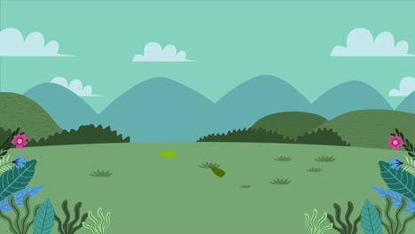 field camp landscape scene animation