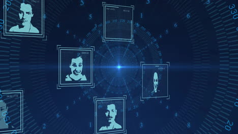 animación del procesamiento de datos con retratos sobre fondo negro
