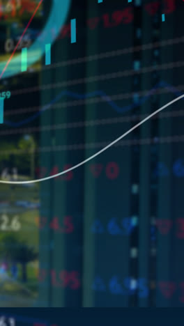 animación de datos financieros y gráficos sobre el paisaje urbano