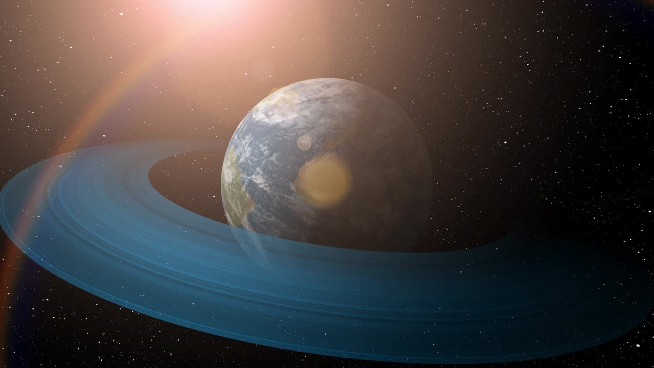 si el mundo tiene los anillos de saturno. renderización surrealista en 3d, animación de fantasía. mundo con los anellos de hielo de saturno