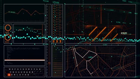 animación de la interfaz con el procesamiento de datos contra un fondo negro
