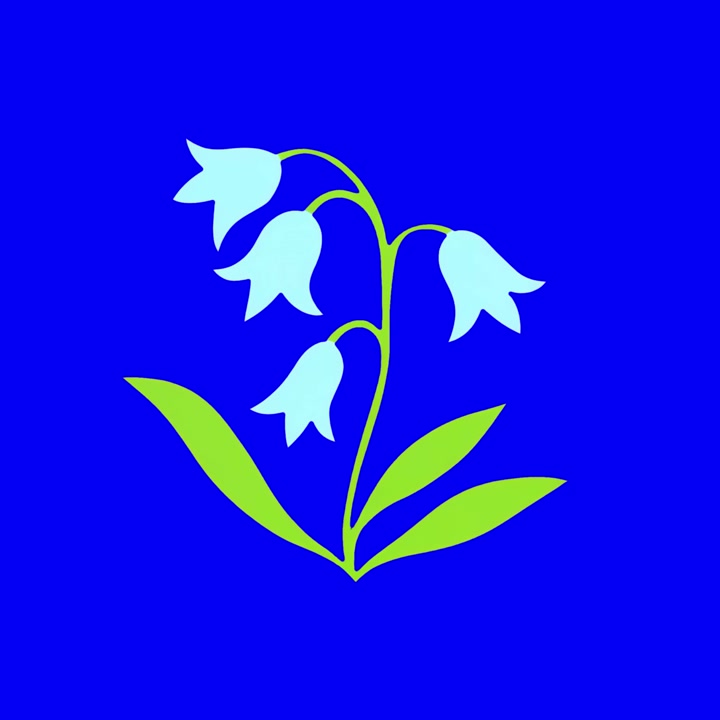 Minimalistische Illustration von Glockenblumen auf einfarbig blauem Hintergrund