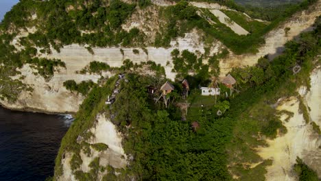 Famous-tree-house-on-top-of-steep-Atuh-cliff-at-Nusa-Penida-shore,-Bali