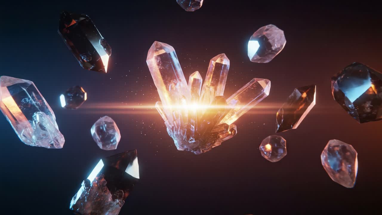 A Spectacular Display of Radiant Crystals Illuminating a Mystical Background, Capturing the Beauty and Intricacy of Nature's Gemstones