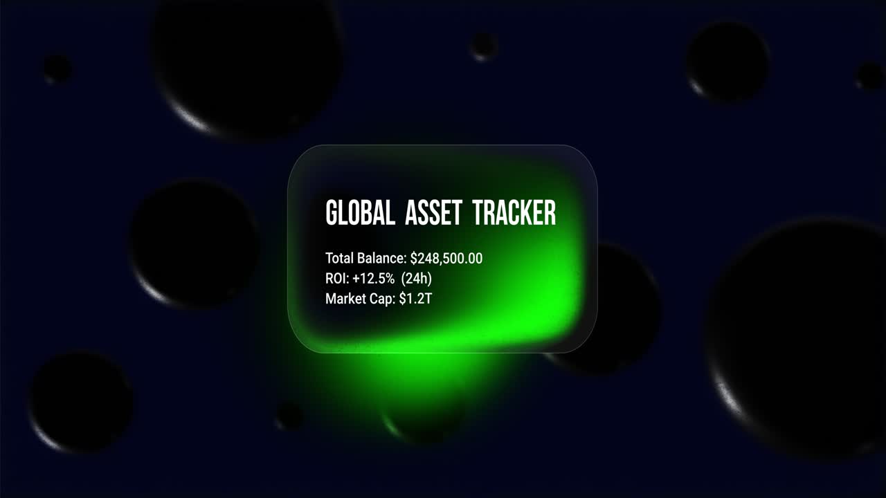 Fintech Trading Dashboard panel rising on a dark background with green glowing light featuring ROI tracking