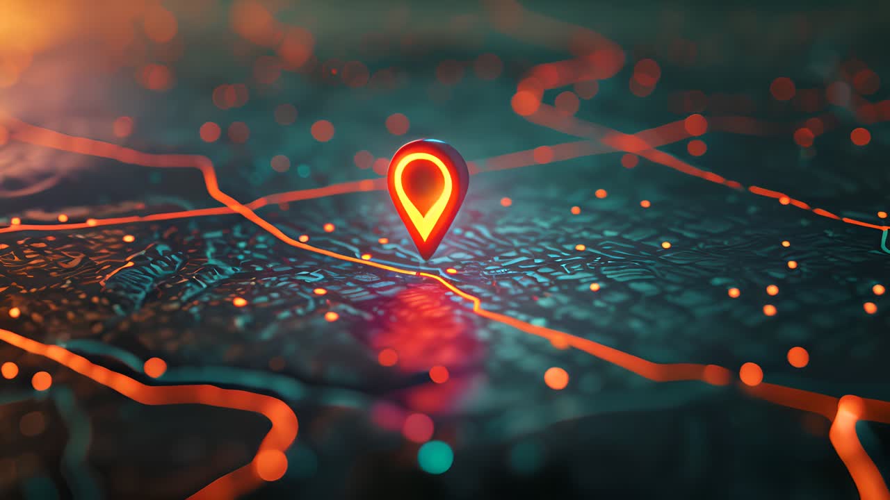 Digital City Map with Glowing Location Marker