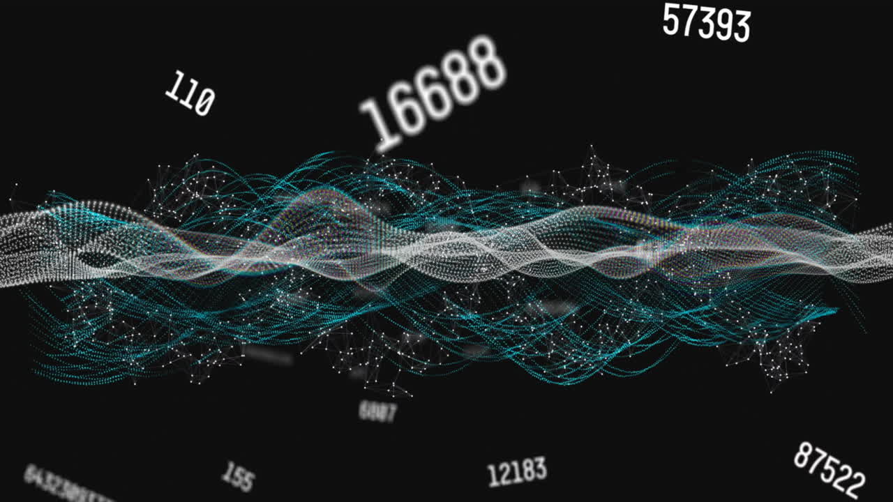 Animation of dna strand, light trails and data processing over black background