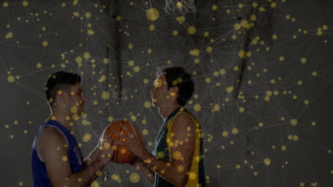 basketball players interacting with data processing animation and network connections
