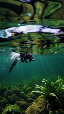 platypus in a pristine forest river